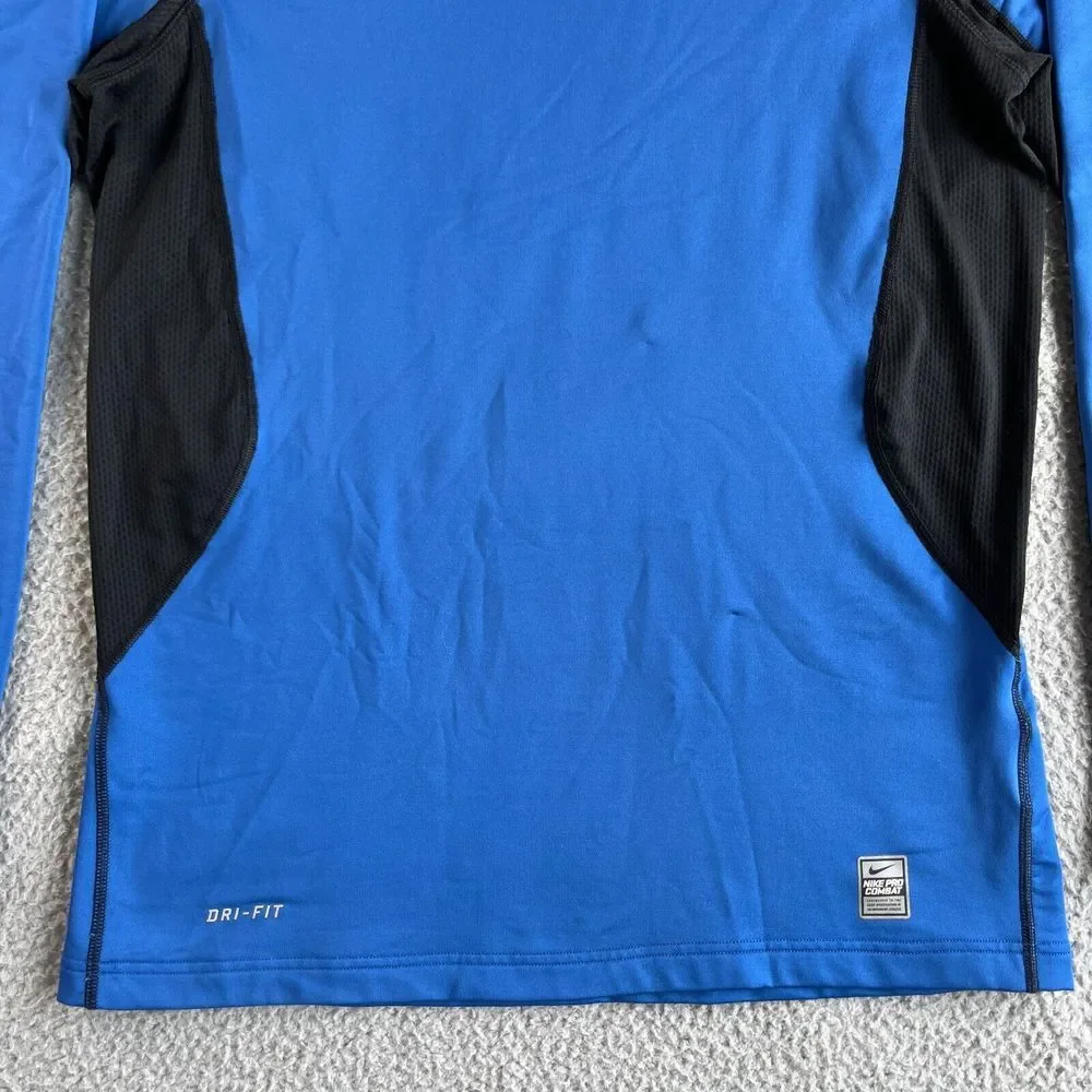 Nike Shirt Mens‎ Large Blue Black Pro Combat Hyper Warm Dri-Fit Athletic Fit Top